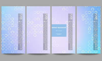 Set of modern flyers. Abstract white circles on light blue background, vector illustration