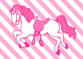 Pink horse illustration galloping with striped background