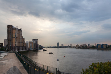 Fototapeta premium View across the River Thames from Canary Wharf and Docklands, London