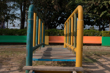 Climbing  fun playing on equipment at a playground.