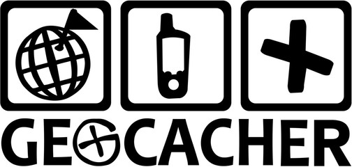 Geocacher with geocaching icons