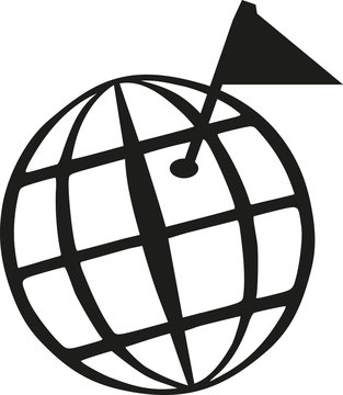 Geocaching world globe with goal flag