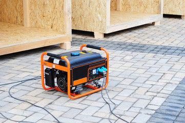 Mobile Diesel Generator on the Construction Site Background