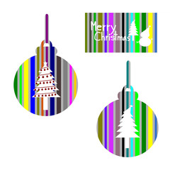 Merry Christmas, Christmas Greeting Card, Colorful silhouette christmas ball and Christmas tree illustration