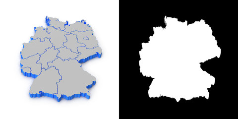 Germany 3D map with shadow.. Alpha channel