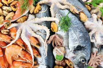 Mediterranean fish cocktail background, close up