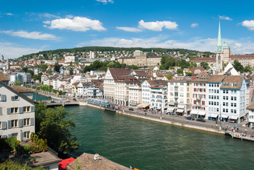 Fototapeta na wymiar Skyline of Zurich with river Limmat