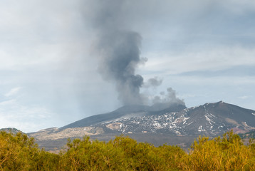 Eruption on volcano Etna with ash emission on 4 December 2015