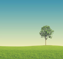 Obraz premium tree on Green field - vintage effect style pictures