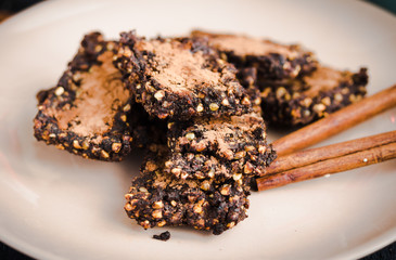 New Year's raw chocolate cookies with green buckwheat and nut, c