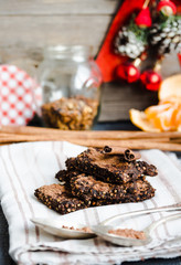Fototapeta na wymiar New Year's raw chocolate cookies with green buckwheat