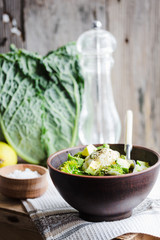 Winter vegetable salad with broccoli, cauliflower, avocados, pum
