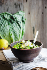 healthy vegetable salad with broccoli, cauliflower, avocados, pu