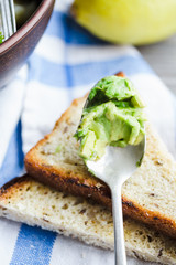 Avocado paste on whole grain toast, breakfast