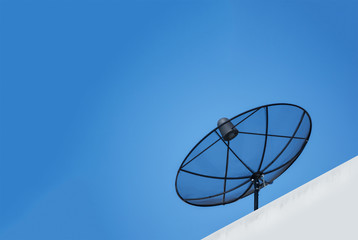 Antenna communication satellite dish   with blue sky