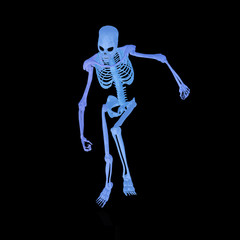 a rendered illustration of a glowing blue skeleton
in an angry climbing pose
