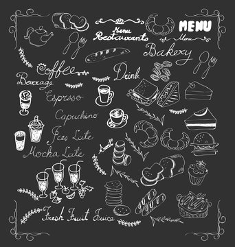 Menu coffee and bakery doodle