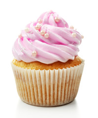 Pink cupcake isolated on white