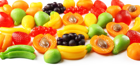 Fototapeta na wymiar Fruit jelly candies isolated on white