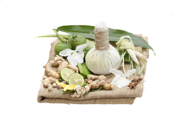 Natural Spa Ingredients . The herbal compress ball and ingredien