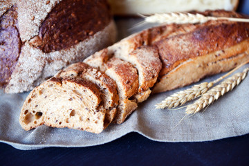 Sliced bread with ears on napkin