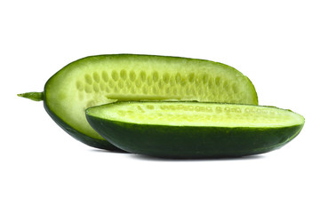 two halves of cucumber on white