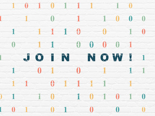 Social media concept: Join now! on wall background