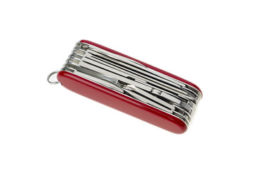 Pocket swiss army knife on white