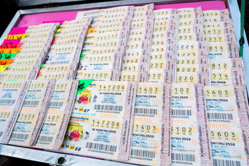 Thailand lottery ticket for sell in market.