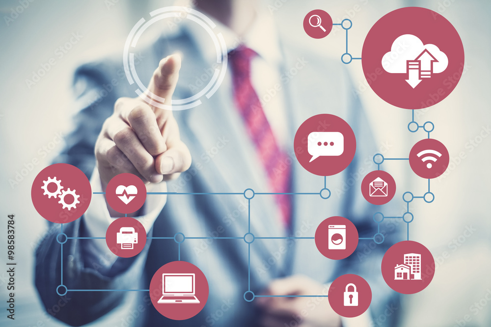 Wall mural technology future network architecture concept image of devices.