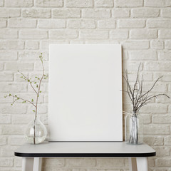 White hipster's composition, mock up poster, 3d rendering