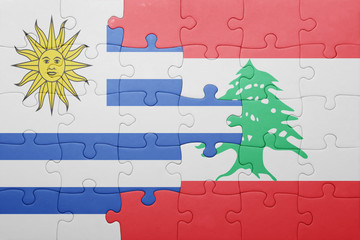 puzzle with the national flag of uruguay and lebanon