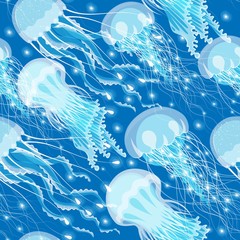 Naklejka premium Seamless glowing jellyfish