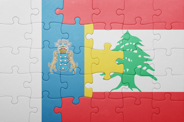 puzzle with the national flag of canary islands and lebanon