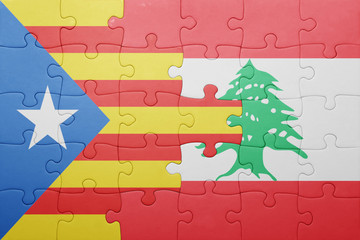 puzzle with the national flag of catalonia and lebanon