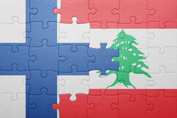puzzle with the national flag of finland and lebanon