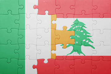 puzzle with the national flag of ireland and lebanon