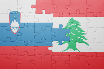 puzzle with the national flag of slovenia and lebanon