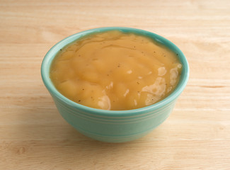 Chicken flavored gravy in bowl on table top