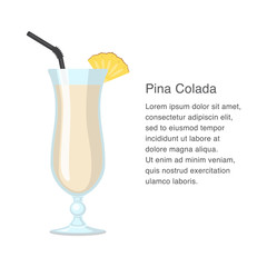 Pina Colada alcohol cocktail vector illustration