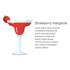 Strawberry Margarita alcohol cocktail vector illustration