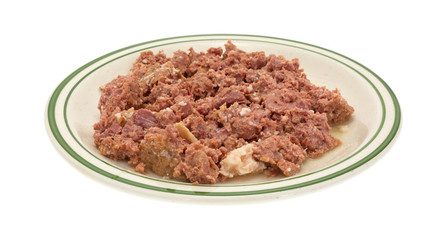 Canned corn beef on a plate