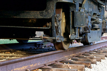 Fototapeta na wymiar Closeup of the old train wheels