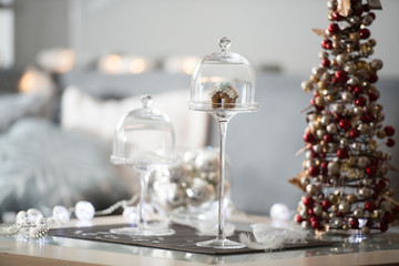 Winter scene, Living room, decorations on the table.