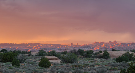 arches and towers utah desert sunset