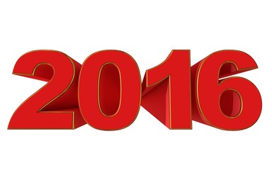 Red 2016 digits with golden outlet, 3d render