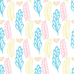 Pastel seamless pattern with color branches. Floral background. Beauty vector texture.