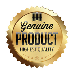 Gold and Black Shiny Luxury Badge on White Background. Genuine Product.