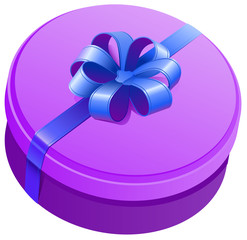 Violet round gift box with ribbon and bow