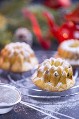 Mini Bundt Cherry Cakes sprinkled with Powdered Sugar